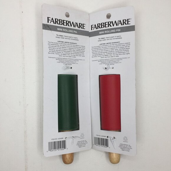 Set of 2 Farberware Baking Red Green Mini Rolling Pins Non Stick 9" Kitchen Tool - Picture 6 of 10